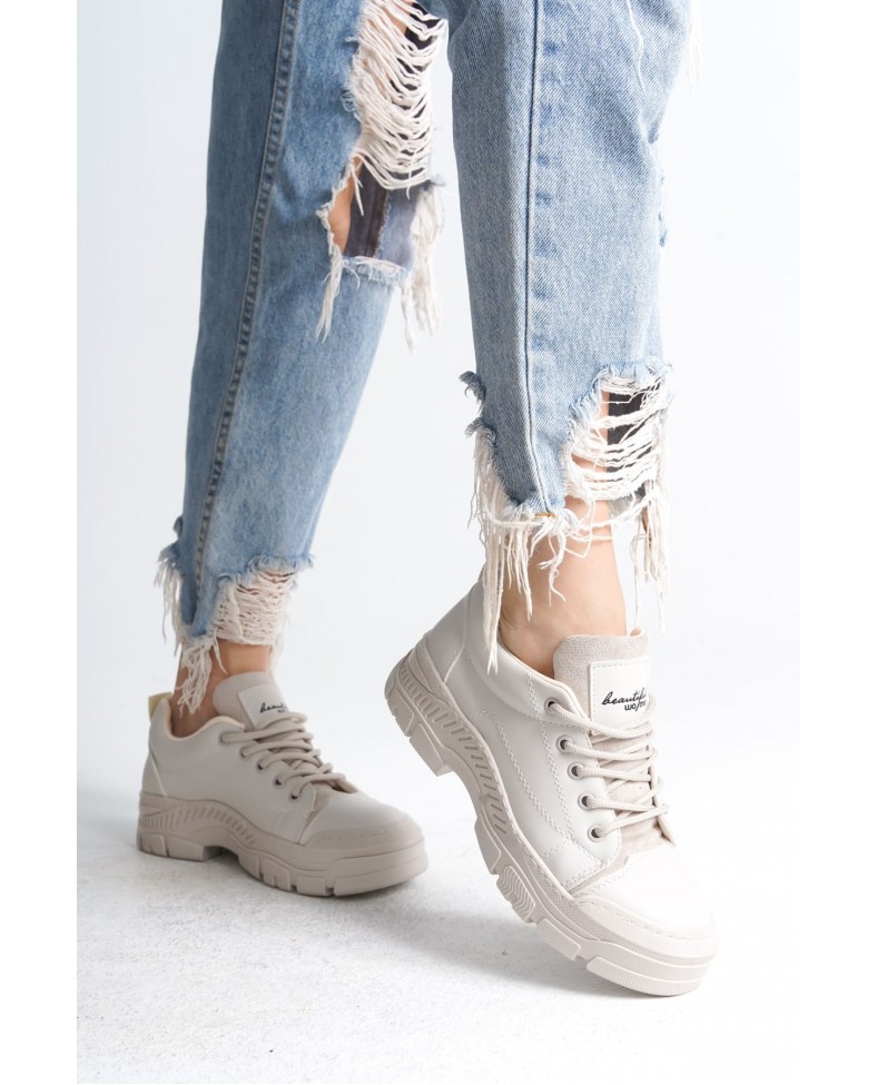 JANE Bağcıklı Ortopedik Taban Kadın Sneaker Spor Ayakkabı  CKT - Krem Somersan Giyim | Kadın, Erkek ve Çocuk Moda