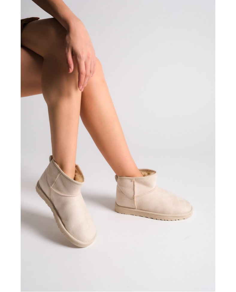 JOLIE Bağcıksız Düz Taban İçi Kürklü Kısa Süet Kadın Bot SKT - Krem Somersan Giyim | Kadın, Erkek ve Çocuk Moda