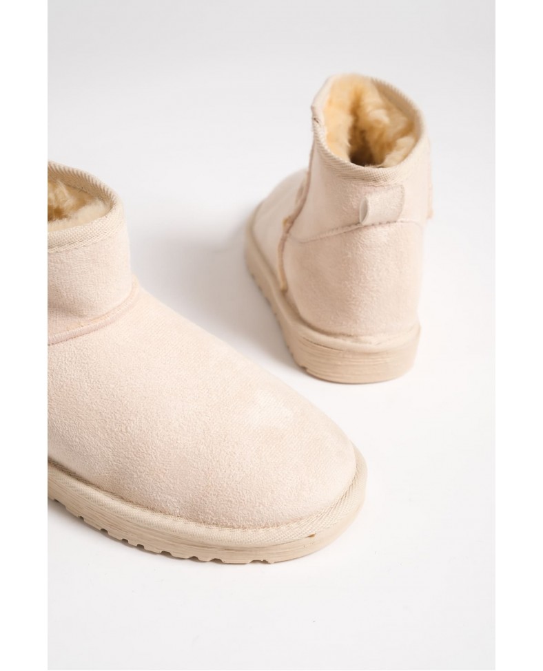 JOLIE Bağcıksız Düz Taban İçi Kürklü Kısa Süet Kadın Bot SKT - Krem Somersan Giyim | Kadın, Erkek ve Çocuk Moda