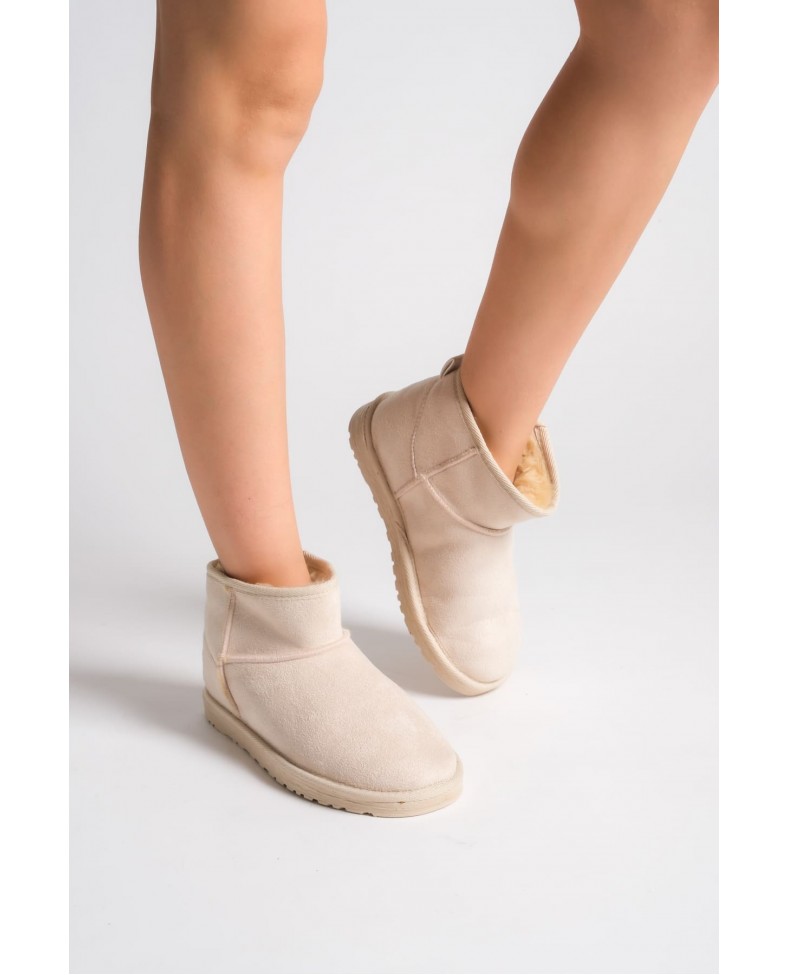 JOLIE Bağcıksız Düz Taban İçi Kürklü Kısa Süet Kadın Bot SKT - Krem Somersan Giyim | Kadın, Erkek ve Çocuk Moda