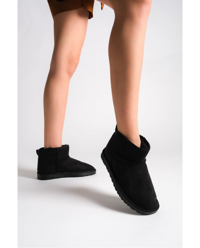 JOLIE Bağcıksız Düz Taban İçi Kürklü Kısa Süet Kadın Bot SST - Siyah Somersan Giyim | Kadın, Erkek ve Çocuk Moda