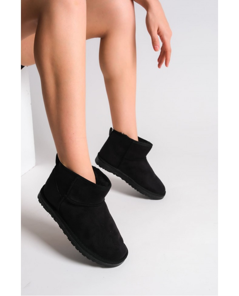 JOLIE Bağcıksız Düz Taban İçi Kürklü Kısa Süet Kadın Bot SST - Siyah Somersan Giyim | Kadın, Erkek ve Çocuk Moda