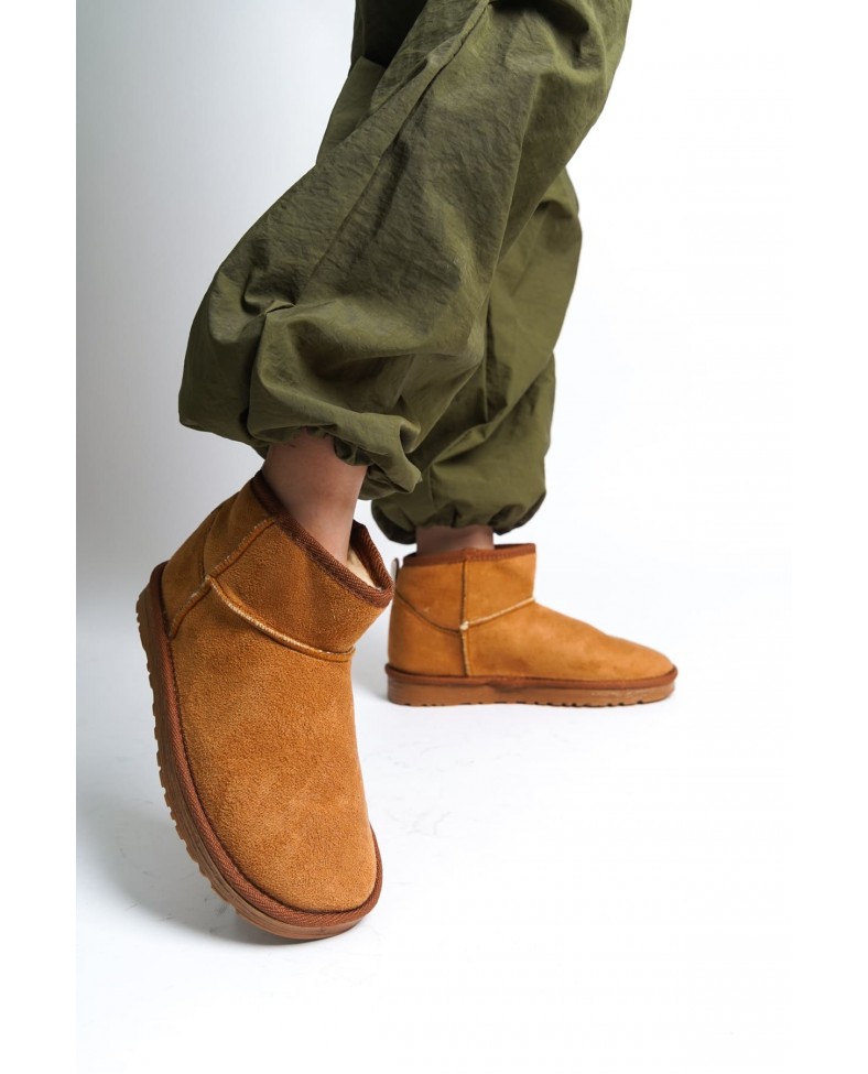 JOLIE Bağcıksız Düz Taban İçi Kürklü Kısa Süet Kadın Bot  STT - Taba Somersan Giyim | Kadın, Erkek ve Çocuk Moda