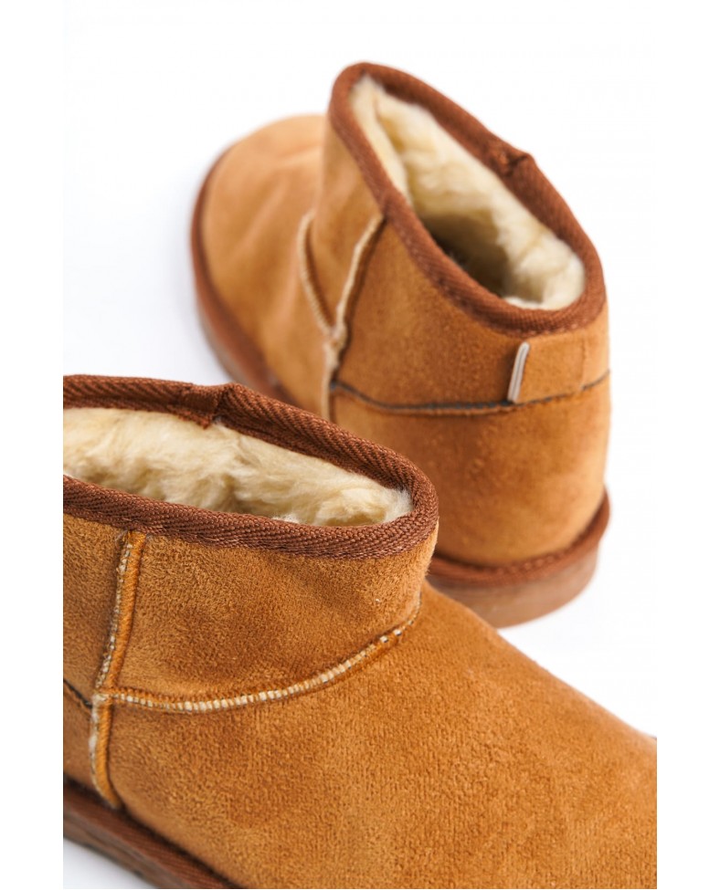 JOLIE Bağcıksız Düz Taban İçi Kürklü Kısa Süet Kadın Bot  STT - Taba Somersan Giyim | Kadın, Erkek ve Çocuk Moda