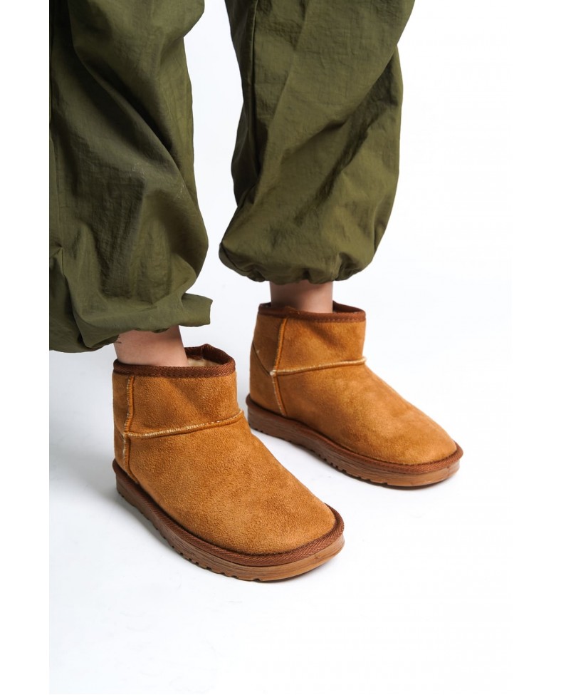 JOLIE Bağcıksız Düz Taban İçi Kürklü Kısa Süet Kadın Bot  STT - Taba Somersan Giyim | Kadın, Erkek ve Çocuk Moda