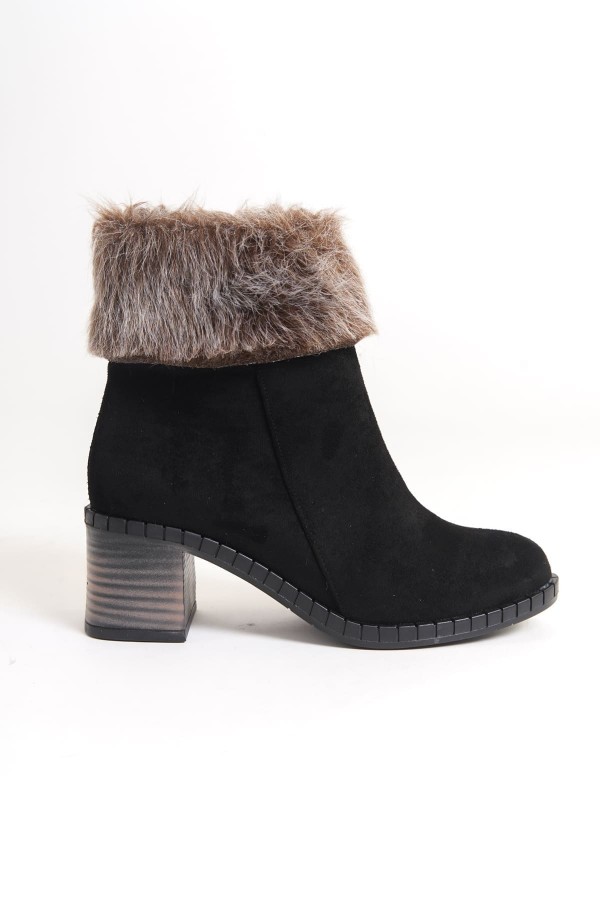 JULIA Fermuarlı Ortopedik Taban Tüylü Topuklu Süet Kadın Bot  SST - Siyah