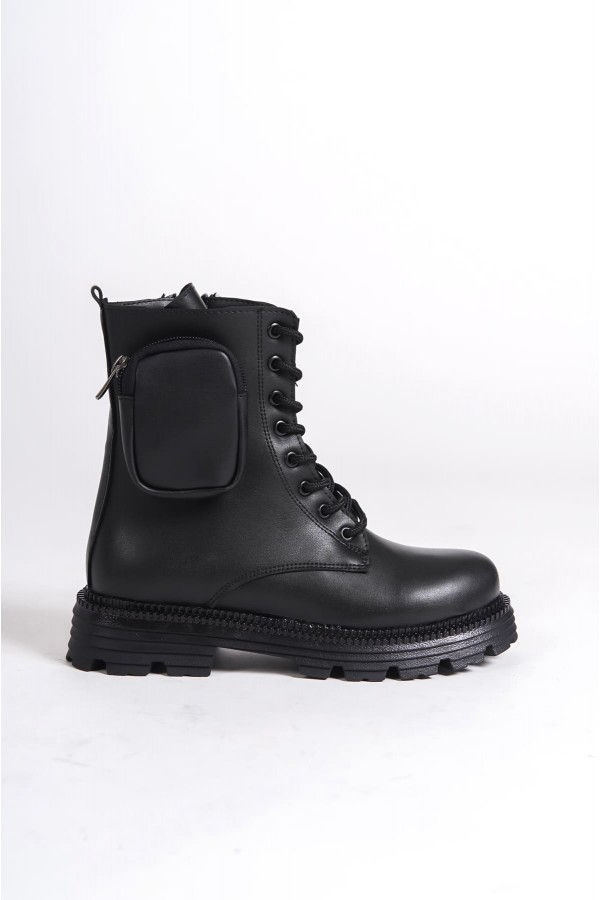 GINA Bağcıklı Fermuarlı Ortopedik Taban Çantalı Kadın Bot CST - Siyah