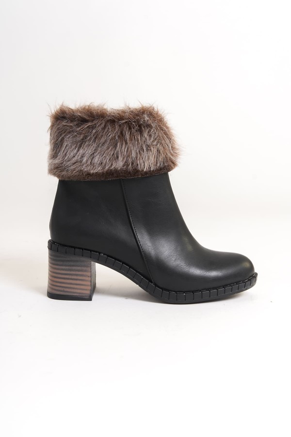 JULIA Fermuarlı Ortopedik Taban Tüylü Topuklu Kadın Bot CST - Siyah