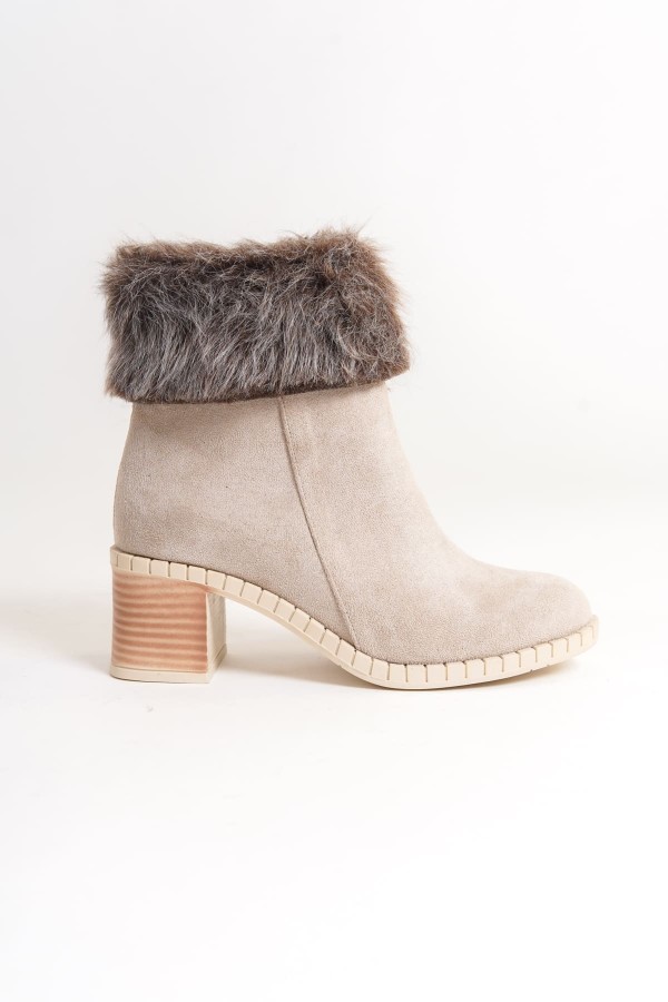 JULIA Fermuarlı Ortopedik Taban Tüylü Topuklu Süet Kadın Bot SKT - Krem