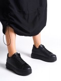BIANA Bağcıklı Ortopedik Taban Kadın Sneaker Spor Ayakkabı CST - Siyah