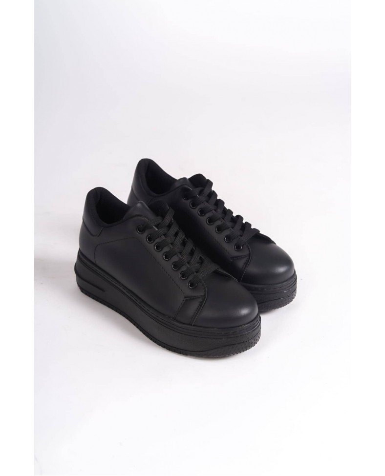BIANA Bağcıklı Ortopedik Taban Kadın Sneaker Spor Ayakkabı CST - Siyah