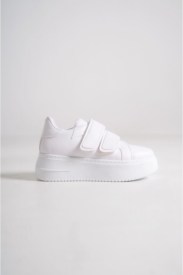 VALENCIA Bağcıksız Cırt Cırtlı Ortopedik Taban Kadın Sneaker Spor Ayakkabı CBT - Beyaz