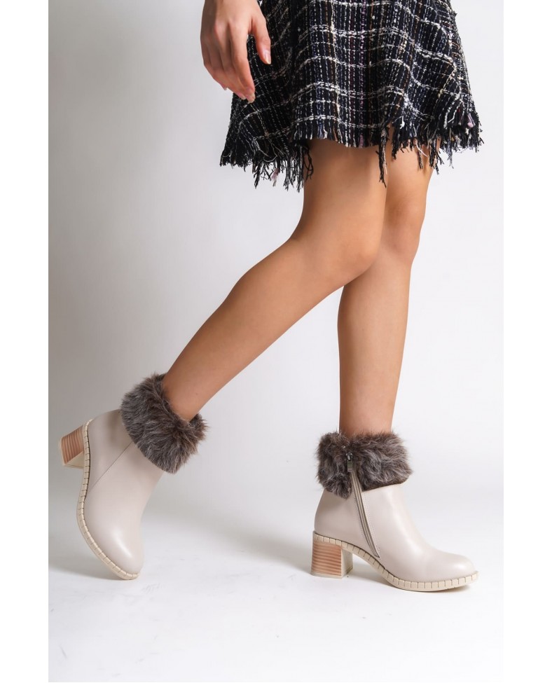 JULIA Fermuarlı Ortopedik Taban Tüylü Topuklu Kadın Bot CKT - Krem Somersan Giyim | Kadın, Erkek ve Çocuk Moda
