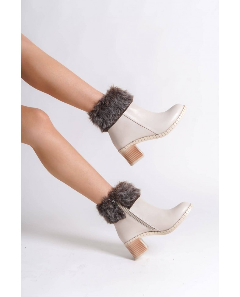 JULIA Fermuarlı Ortopedik Taban Tüylü Topuklu Kadın Bot CKT - Krem Somersan Giyim | Kadın, Erkek ve Çocuk Moda