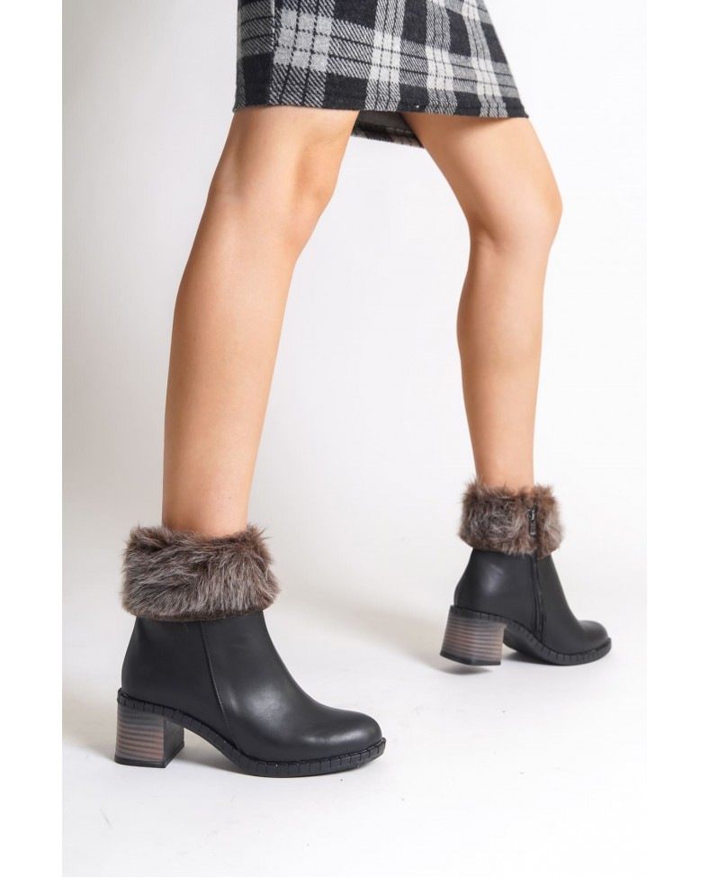 JULIA Fermuarlı Ortopedik Taban Tüylü Topuklu Kadın Bot CST - Siyah Somersan Giyim | Kadın, Erkek ve Çocuk Moda