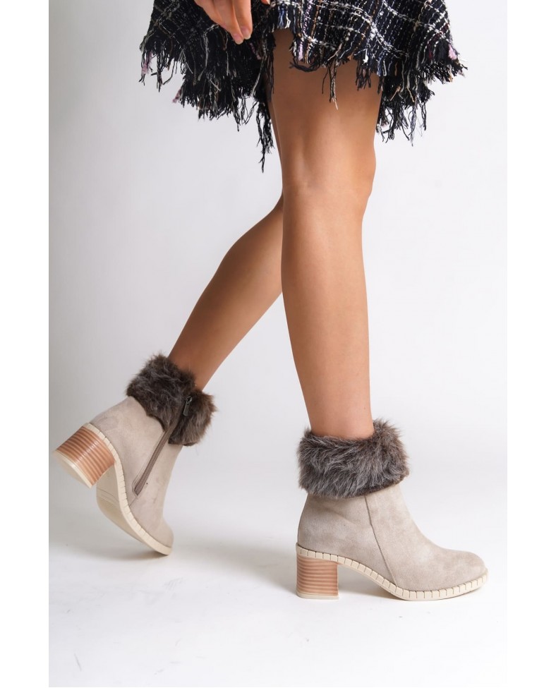 JULIA Fermuarlı Ortopedik Taban Tüylü Topuklu Süet Kadın Bot SKT - Krem Somersan Giyim | Kadın, Erkek ve Çocuk Moda