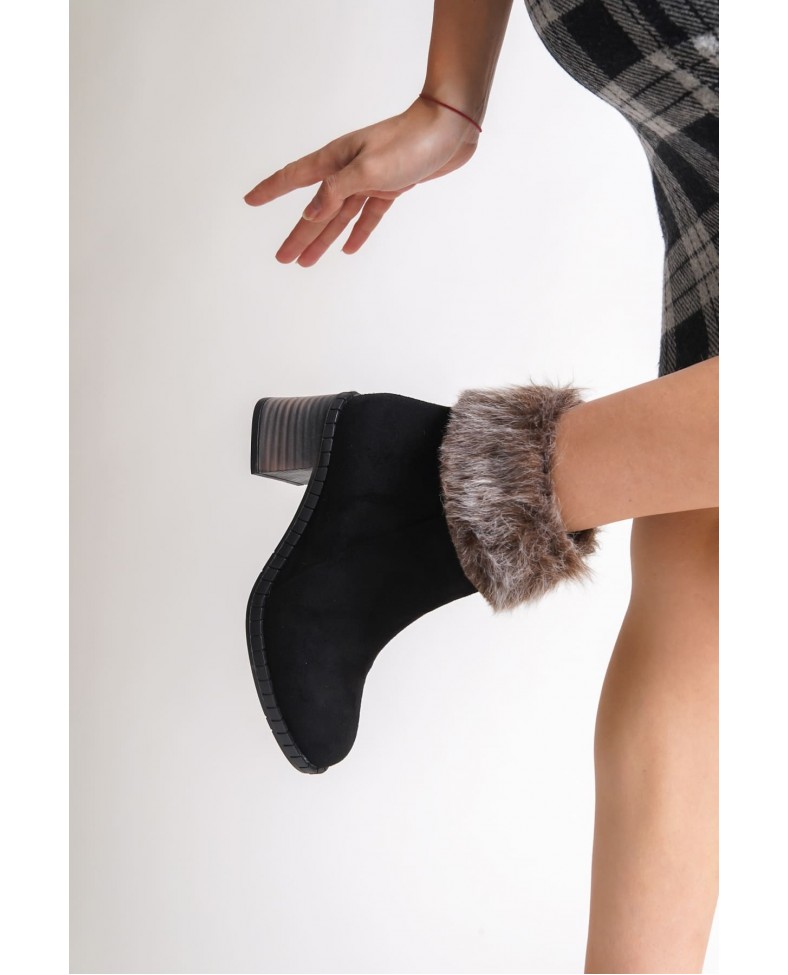 JULIA Fermuarlı Ortopedik Taban Tüylü Topuklu Süet Kadın Bot  SST - Siyah Somersan Giyim | Kadın, Erkek ve Çocuk Moda