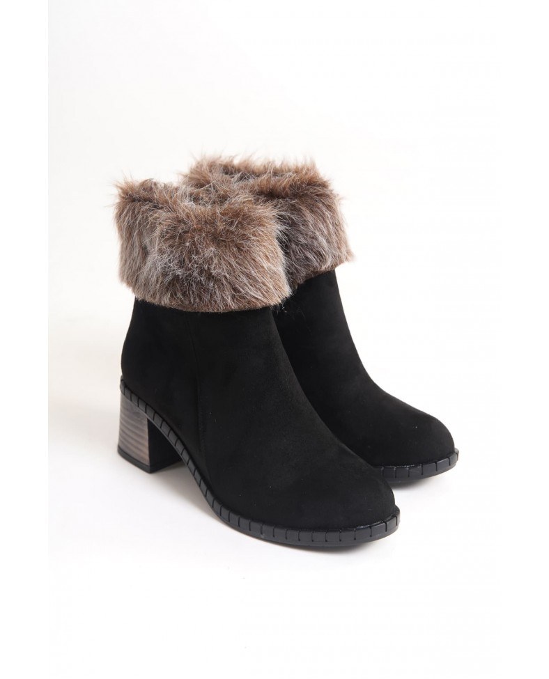 JULIA Fermuarlı Ortopedik Taban Tüylü Topuklu Süet Kadın Bot  SST - Siyah Somersan Giyim | Kadın, Erkek ve Çocuk Moda