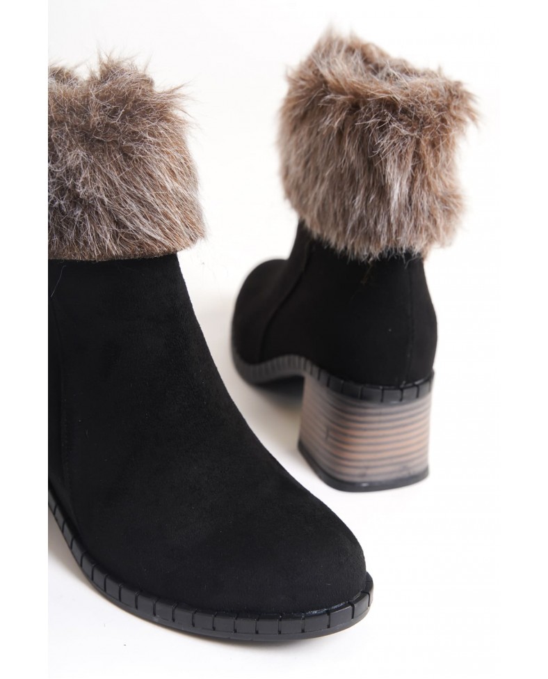 JULIA Fermuarlı Ortopedik Taban Tüylü Topuklu Süet Kadın Bot  SST - Siyah Somersan Giyim | Kadın, Erkek ve Çocuk Moda