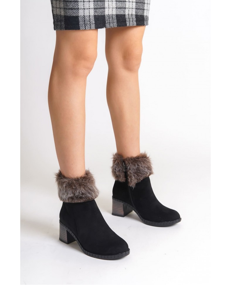 JULIA Fermuarlı Ortopedik Taban Tüylü Topuklu Süet Kadın Bot  SST - Siyah Somersan Giyim | Kadın, Erkek ve Çocuk Moda