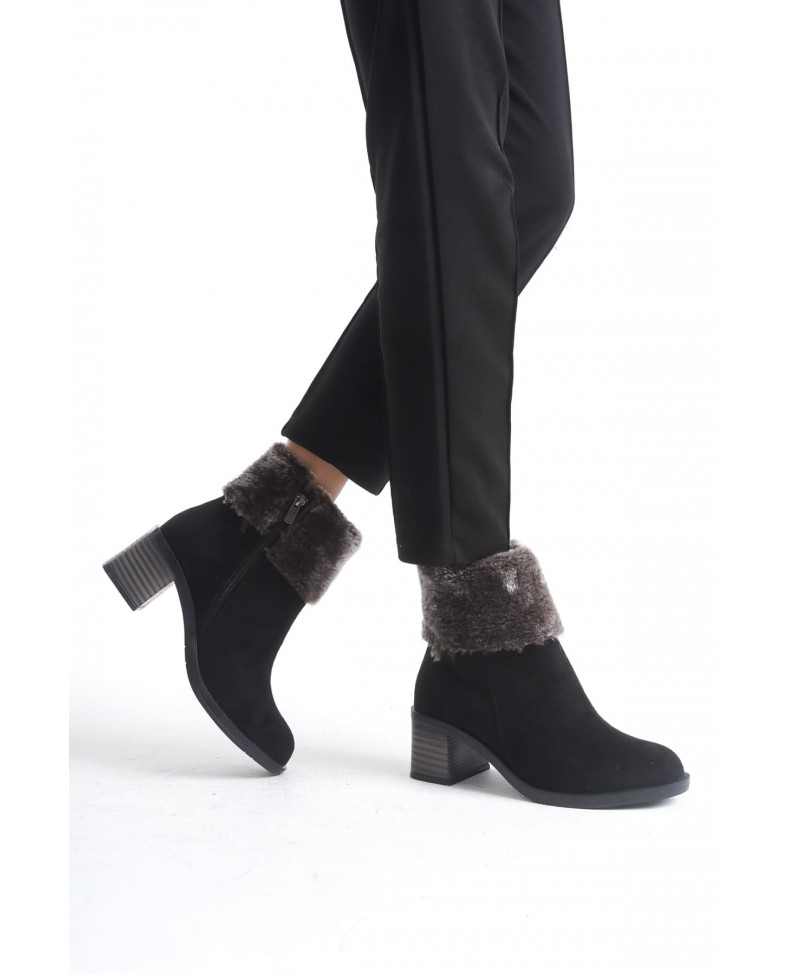 KATYA Fermuarlı Ortopedik Taban Topuklu Kürk Detaylı Süet Kadın Bot  SST - Siyah Somersan Giyim | Kadın, Erkek ve Çocuk Moda