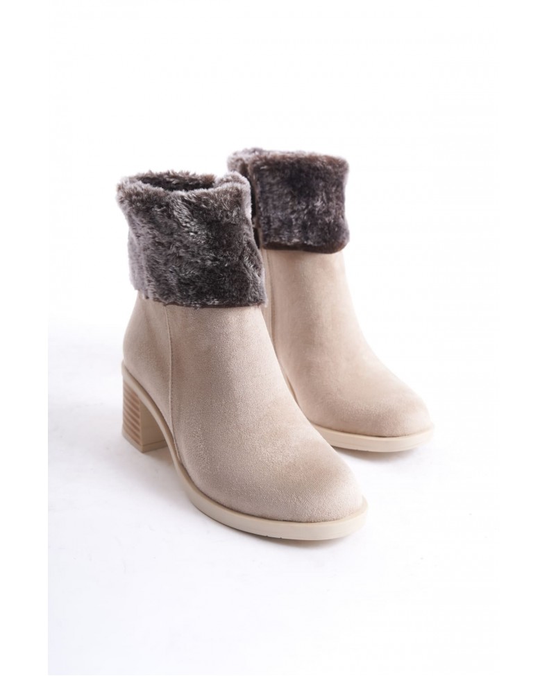 KATYA Fermuarlı Ortopedik Taban Topuklu Kürk Detaylı Süet Kadın Bot  STT - Ten Somersan Giyim | Kadın, Erkek ve Çocuk Moda