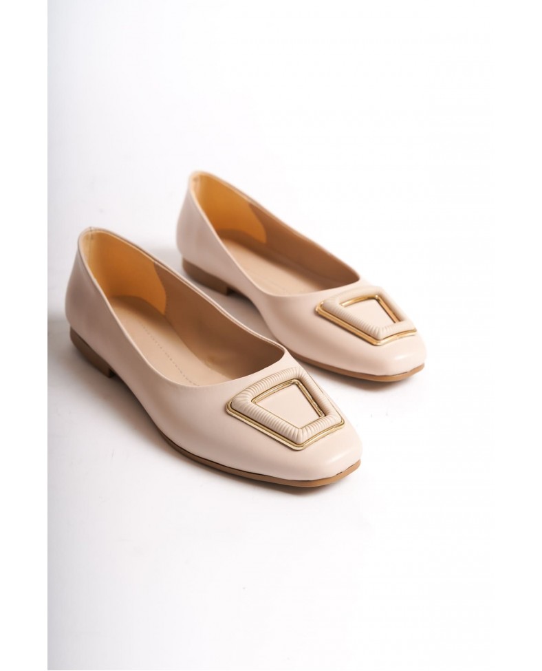 KAYLEE Bağcıksız Ortopedik Rahat Taban Toka Detaylı Kadın Babet Ayakkabı  CKT - Krem Somersan Giyim | Kadın, Erkek ve Çocuk Moda