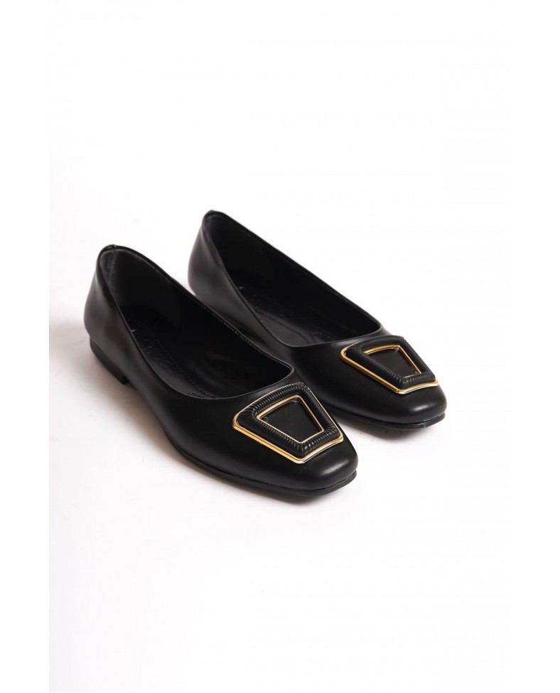 KAYLEE Bağcıksız Ortopedik Rahat Taban Toka Detaylı Kadın Babet Ayakkabı  CST - Siyah Somersan Giyim | Kadın, Erkek ve Çocuk Moda