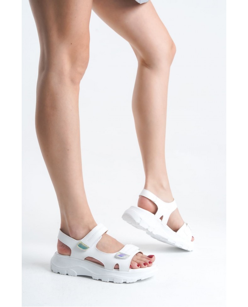 LAMIA Cırt Cırtlı Ortopedik Taban Kadın Sandalet CBT - Beyaz Somersan Giyim | Kadın, Erkek ve Çocuk Moda