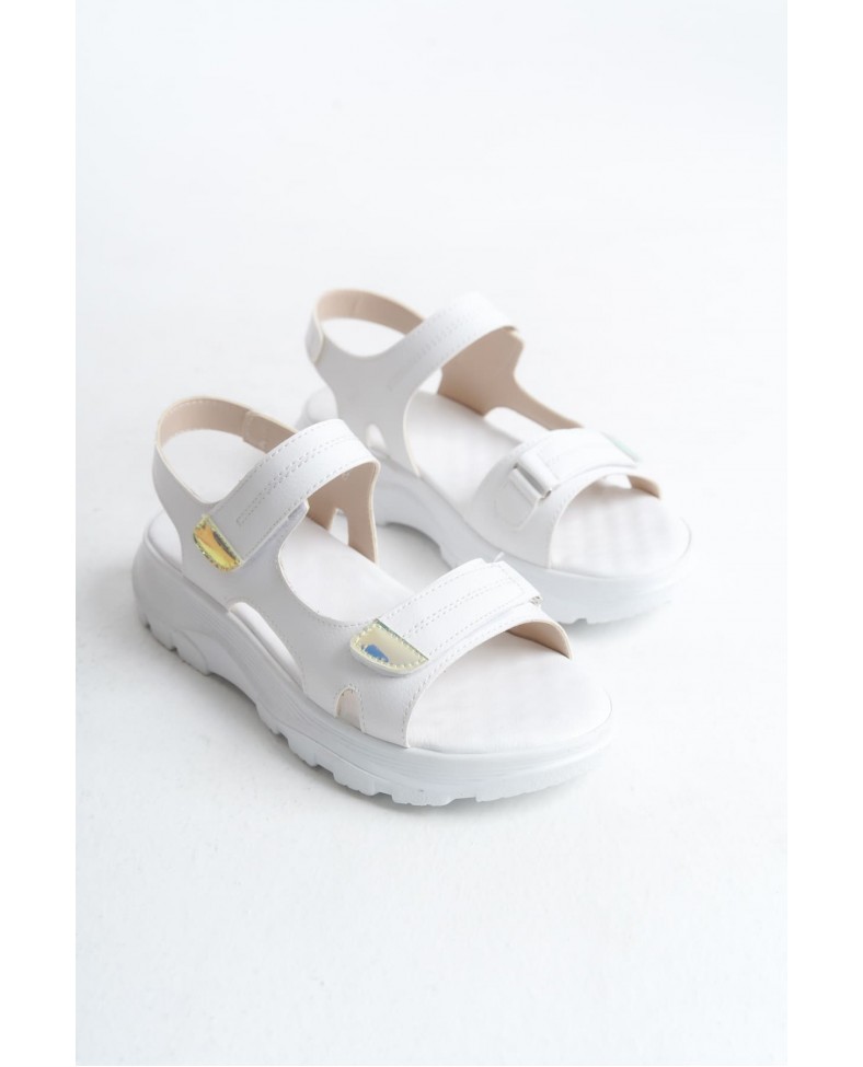 LAMIA Cırt Cırtlı Ortopedik Taban Kadın Sandalet CBT - Beyaz Somersan Giyim | Kadın, Erkek ve Çocuk Moda