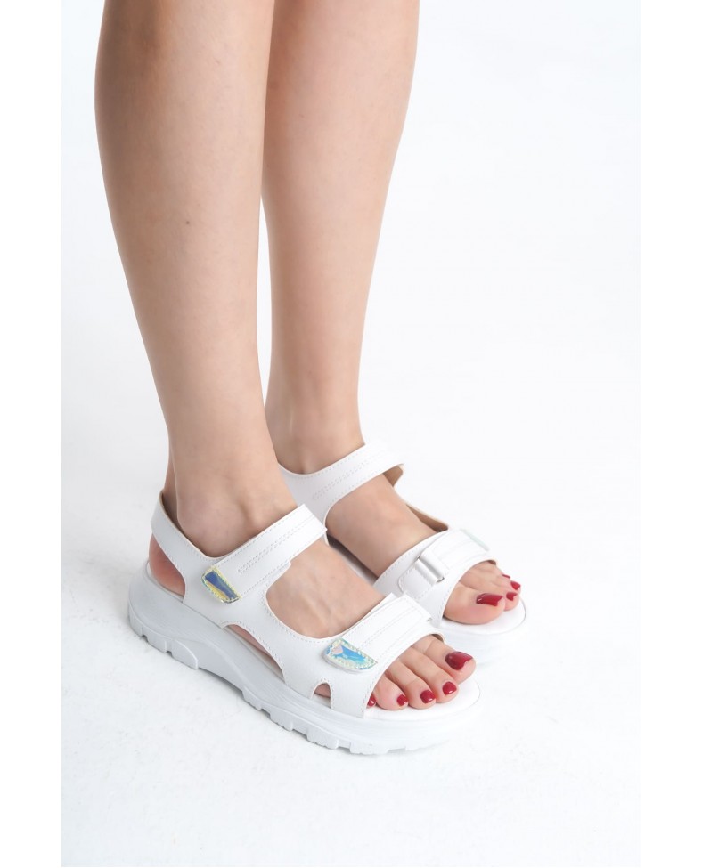 LAMIA Cırt Cırtlı Ortopedik Taban Kadın Sandalet CBT - Beyaz Somersan Giyim | Kadın, Erkek ve Çocuk Moda
