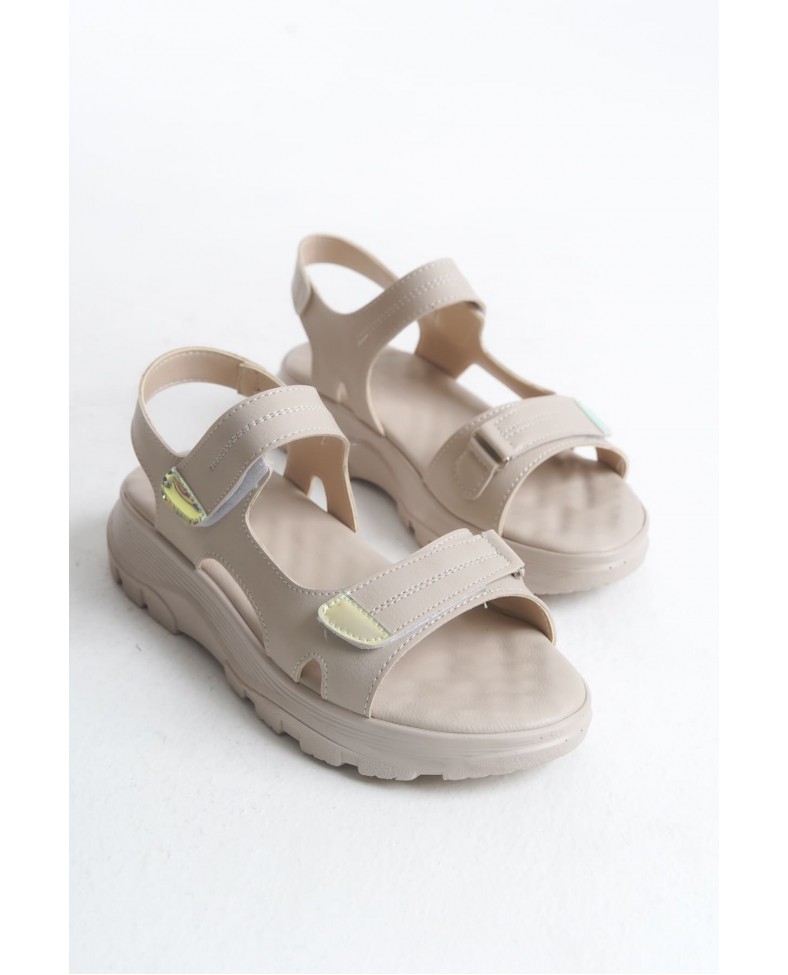 LAMIA Cırt Cırtlı Ortopedik Taban Kadın Sandalet CKT - Krem Somersan Giyim | Kadın, Erkek ve Çocuk Moda