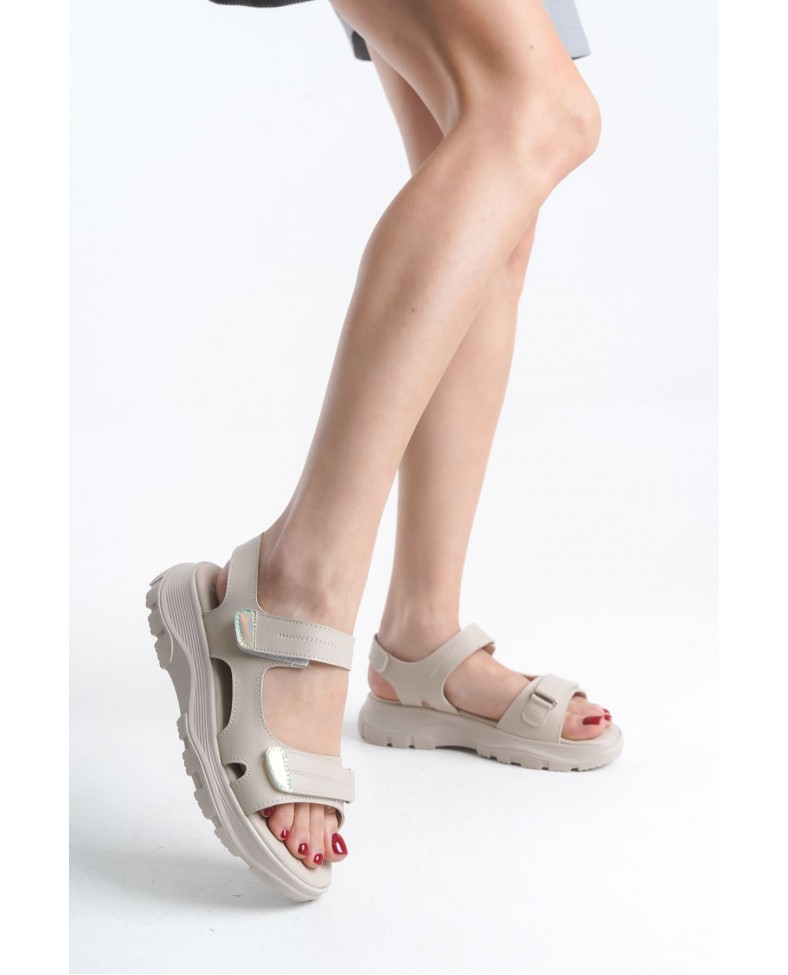 LAMIA Cırt Cırtlı Ortopedik Taban Kadın Sandalet CKT - Krem Somersan Giyim | Kadın, Erkek ve Çocuk Moda