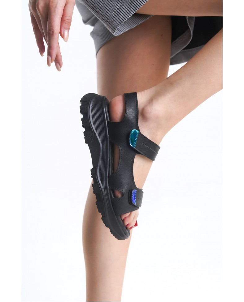 LAMIA Cırt Cırtlı Ortopedik Taban Kadın Sandalet CST - Siyah Somersan Giyim | Kadın, Erkek ve Çocuk Moda