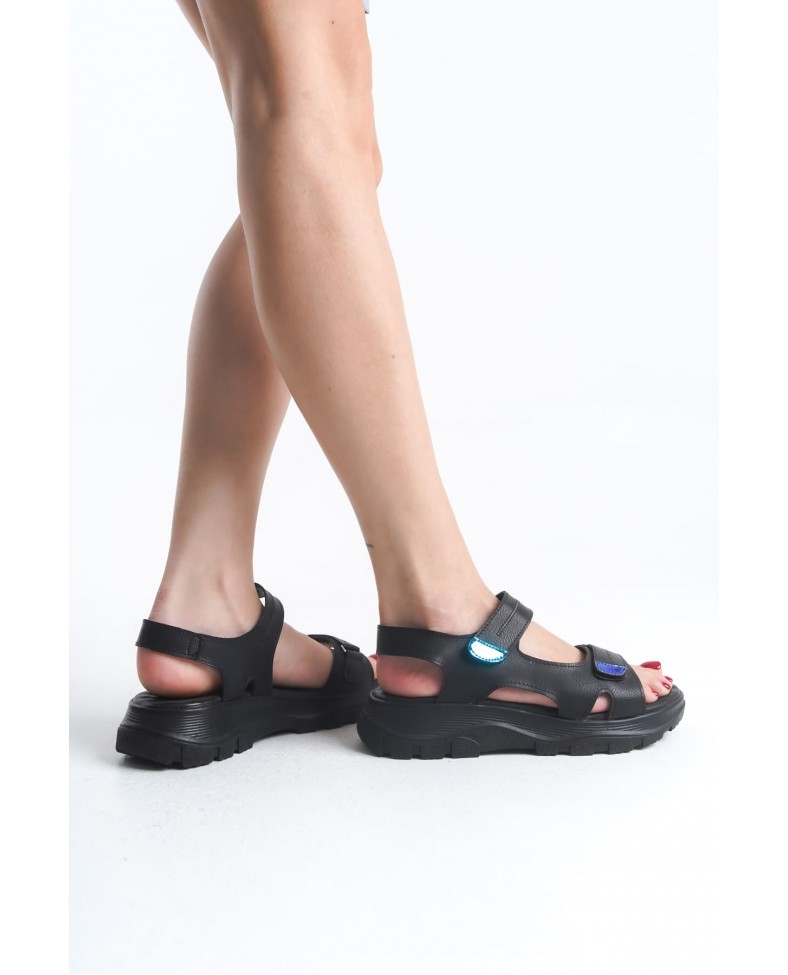 LAMIA Cırt Cırtlı Ortopedik Taban Kadın Sandalet CST - Siyah Somersan Giyim | Kadın, Erkek ve Çocuk Moda