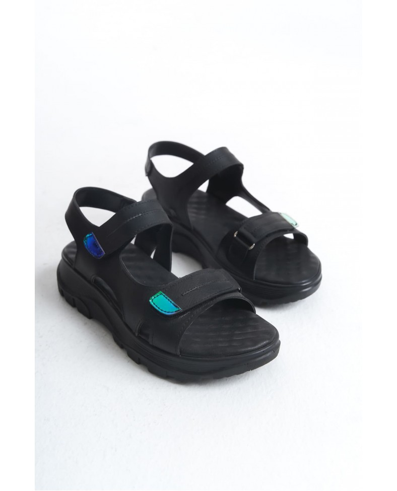 LAMIA Cırt Cırtlı Ortopedik Taban Kadın Sandalet CST - Siyah Somersan Giyim | Kadın, Erkek ve Çocuk Moda