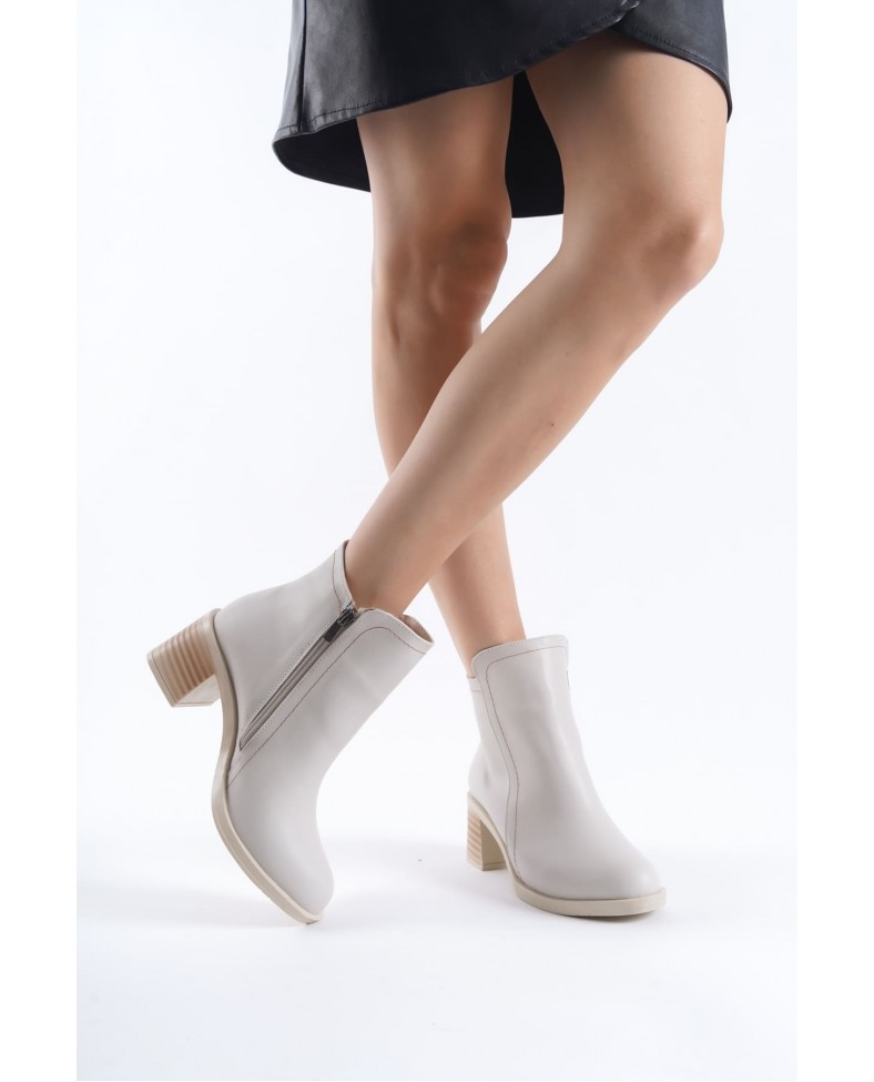 LARISSA Fermuarlı Ortopedik Taban Topuklu Kadın Bot  CKT - Krem Somersan Giyim | Kadın, Erkek ve Çocuk Moda