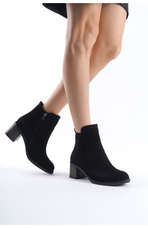 LARISSA Fermuarlı Ortopedik Taban Topuklu Süet Kadın Bot  SST - Siyah