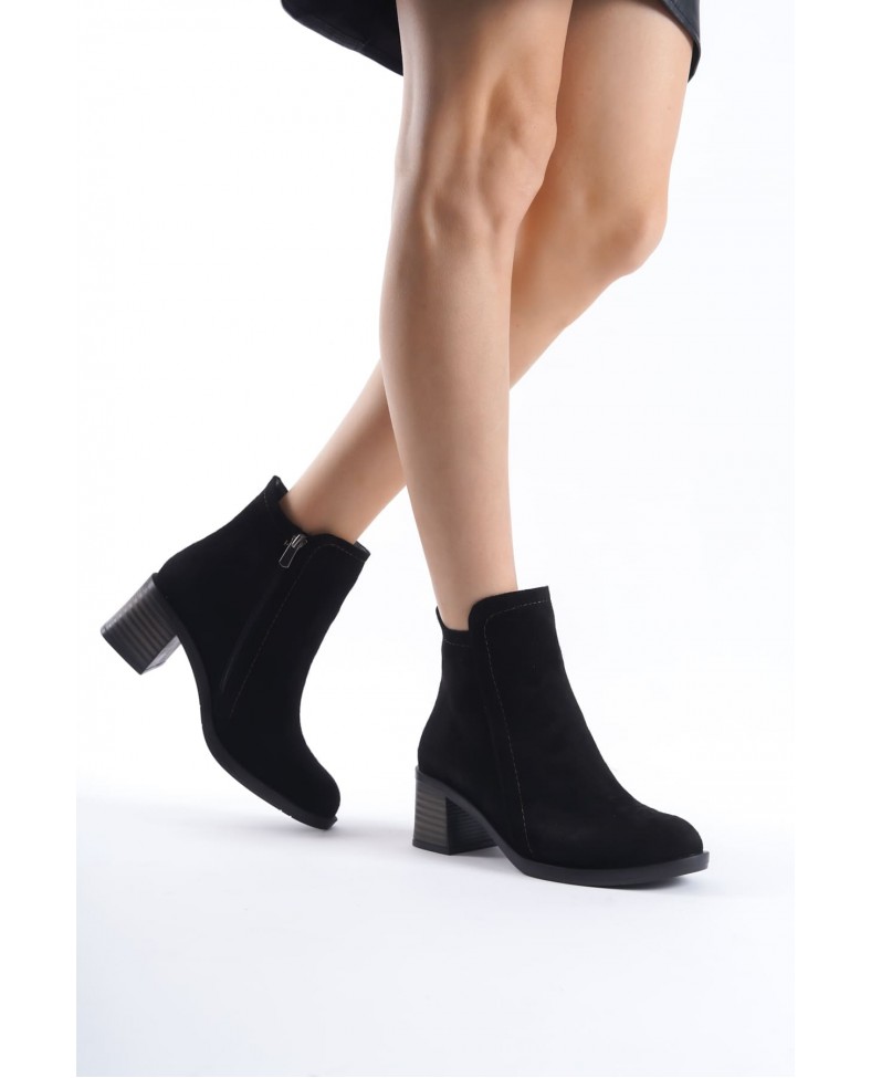 LARISSA Fermuarlı Ortopedik Taban Topuklu Süet Kadın Bot  SST - Siyah Somersan Giyim | Kadın, Erkek ve Çocuk Moda