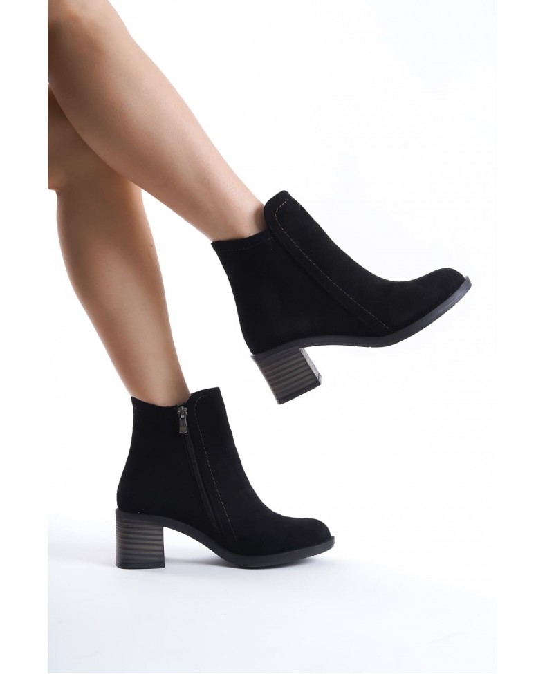 LARISSA Fermuarlı Ortopedik Taban Topuklu Süet Kadın Bot  SST - Siyah Somersan Giyim | Kadın, Erkek ve Çocuk Moda