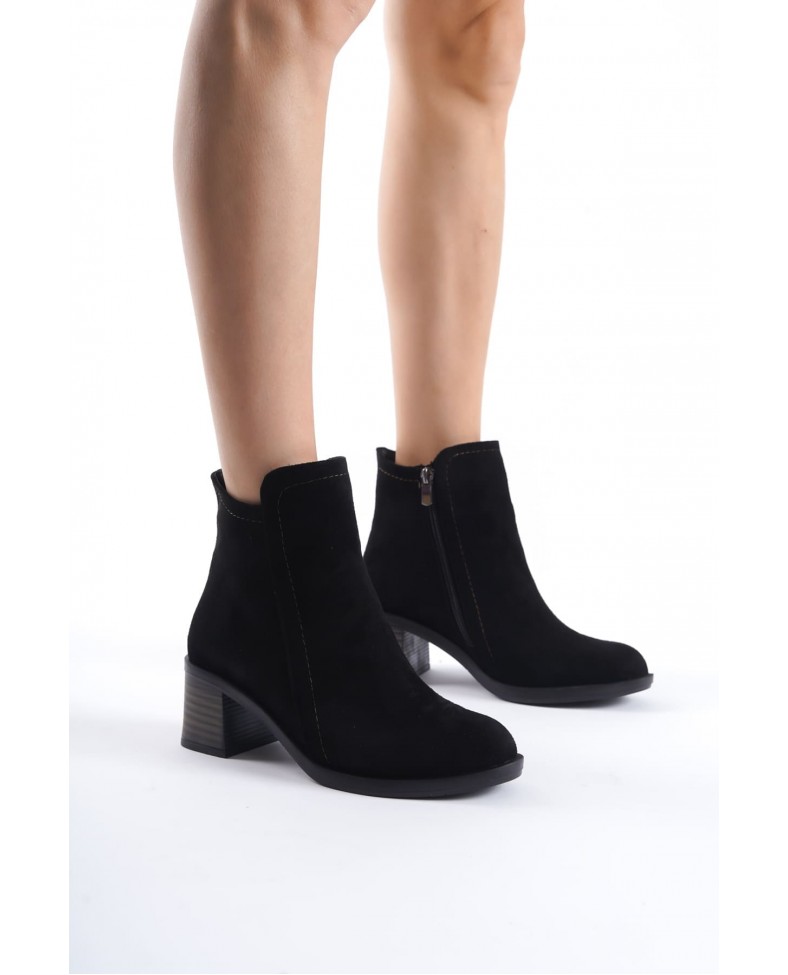 LARISSA Fermuarlı Ortopedik Taban Topuklu Süet Kadın Bot  SST - Siyah Somersan Giyim | Kadın, Erkek ve Çocuk Moda