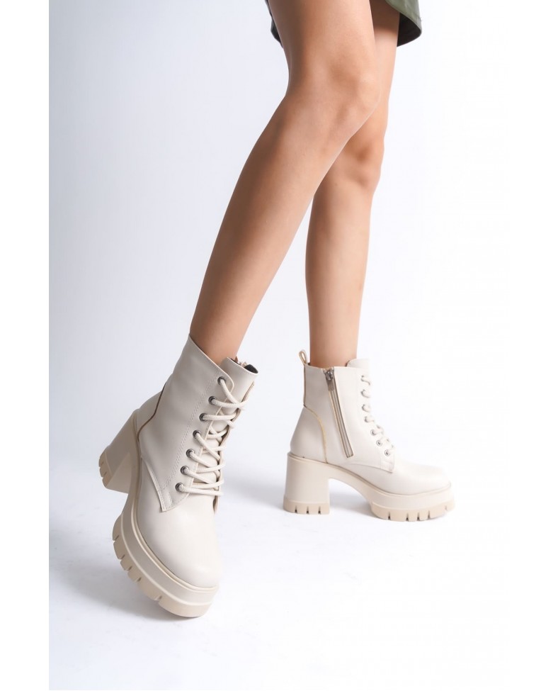 LAUREN Bağcıklı Fermuarlı Ortopedik Taban Topuklu Kadın Bot  CKT - Krem Somersan Giyim | Kadın, Erkek ve Çocuk Moda