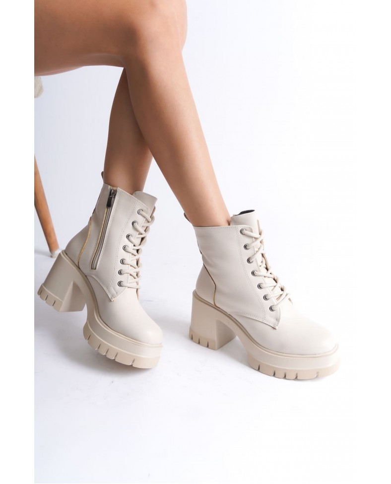 LAUREN Bağcıklı Fermuarlı Ortopedik Taban Topuklu Kadın Bot  CKT - Krem Somersan Giyim | Kadın, Erkek ve Çocuk Moda