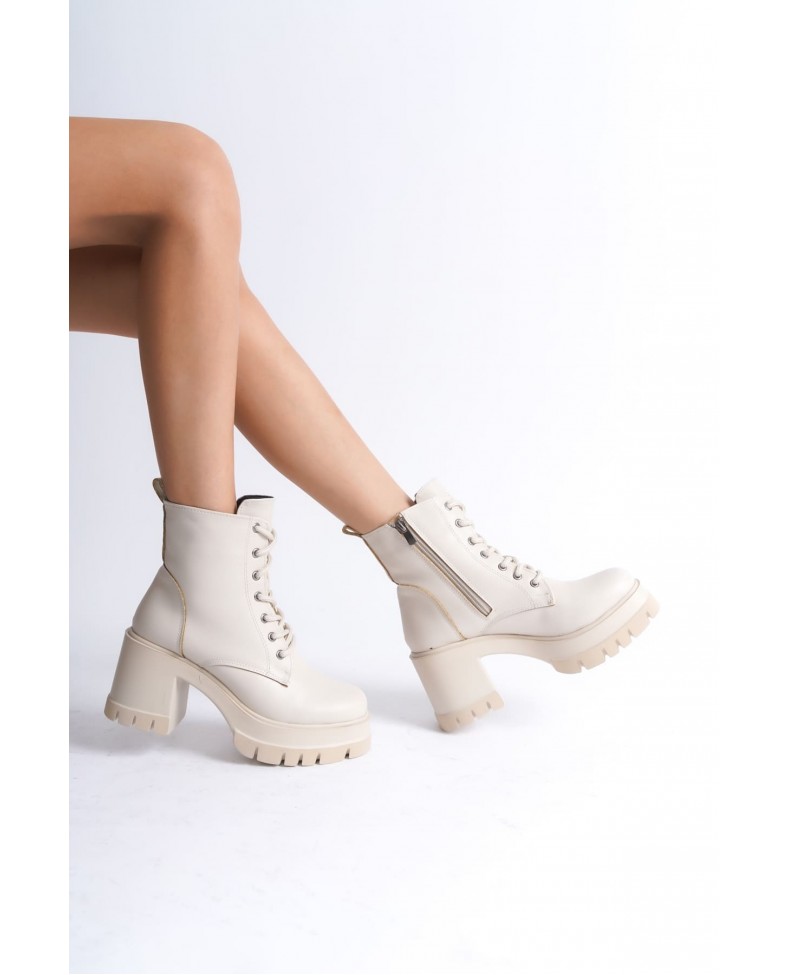 LAUREN Bağcıklı Fermuarlı Ortopedik Taban Topuklu Kadın Bot  CKT - Krem Somersan Giyim | Kadın, Erkek ve Çocuk Moda