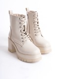 LAUREN Bağcıklı Fermuarlı Ortopedik Taban Topuklu Kadın Bot  CKT - Krem