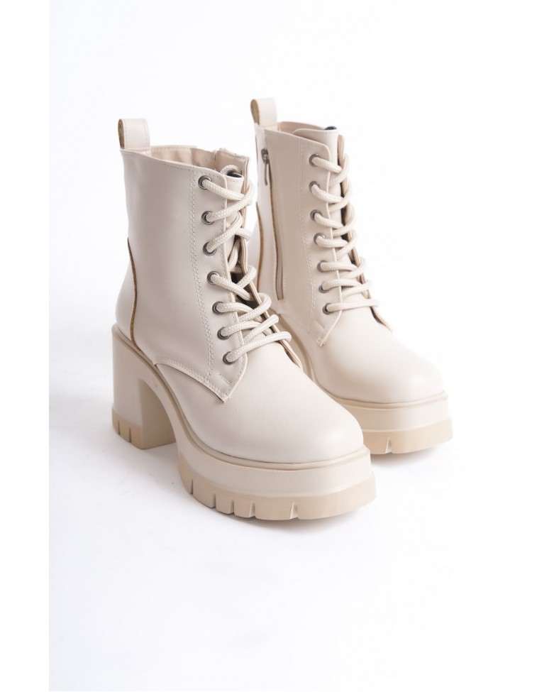 LAUREN Bağcıklı Fermuarlı Ortopedik Taban Topuklu Kadın Bot  CKT - Krem Somersan Giyim | Kadın, Erkek ve Çocuk Moda