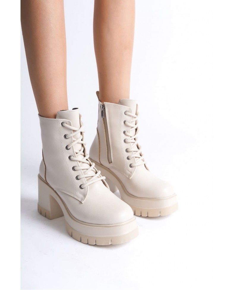 LAUREN Bağcıklı Fermuarlı Ortopedik Taban Topuklu Kadın Bot  CKT - Krem Somersan Giyim | Kadın, Erkek ve Çocuk Moda