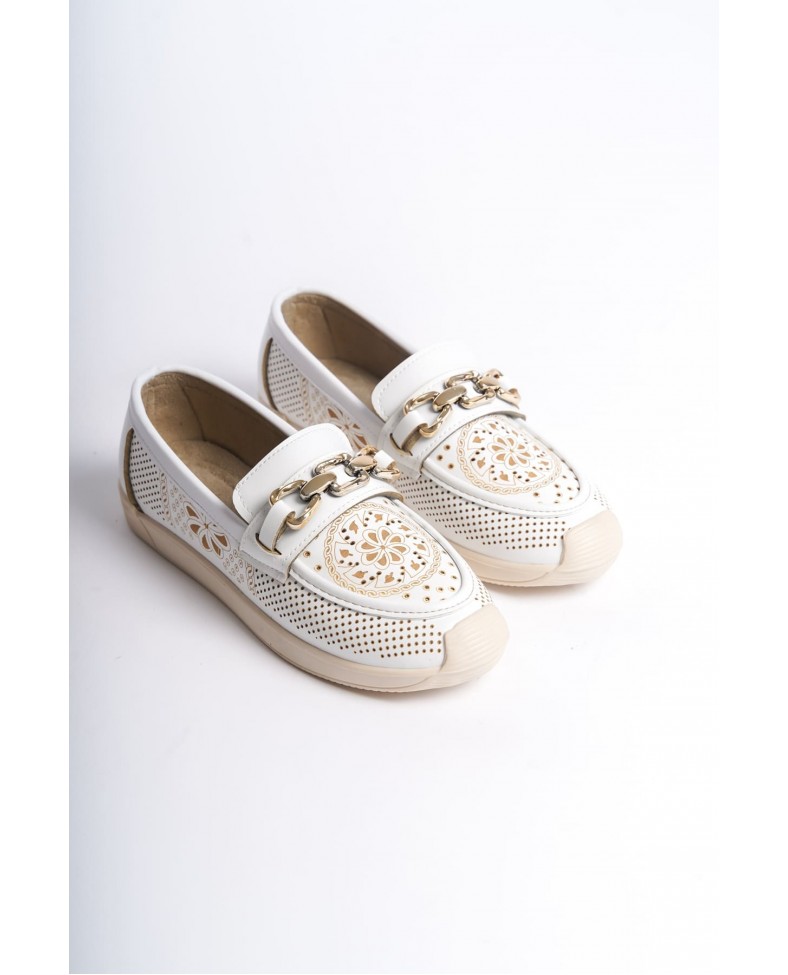 LAYLA Bağcıksız Ortopedik Rahat Taban Çiçek Desenli Kadın Babet Ayakkabı  CKT - Beyaz Somersan Giyim | Kadın, Erkek ve Çocuk Moda