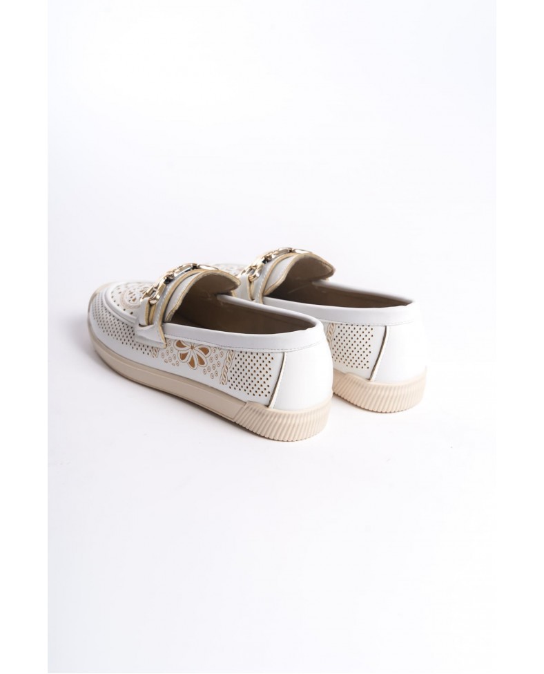 LAYLA Bağcıksız Ortopedik Rahat Taban Çiçek Desenli Kadın Babet Ayakkabı  CKT - Beyaz Somersan Giyim | Kadın, Erkek ve Çocuk Moda