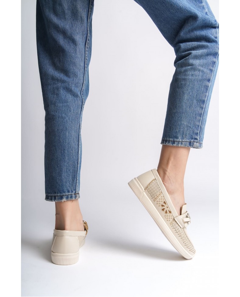 LAYLA Bağcıksız Ortopedik Rahat Taban Çiçek Desenli Kadın Babet Ayakkabı CKT - Krem Somersan Giyim | Kadın, Erkek ve Çocuk Moda